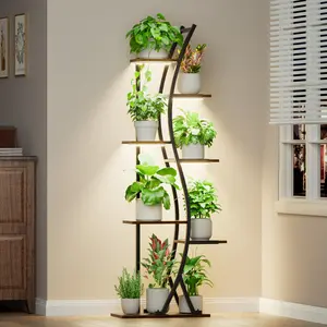 BACEKOLL Indoor Metal Plant Stand with 4-Head Grow Lights 7-Tier Tall S-Shape Shelf 62" Tall for Multiple Plants Pot Space-Saving Flower Pot Holder