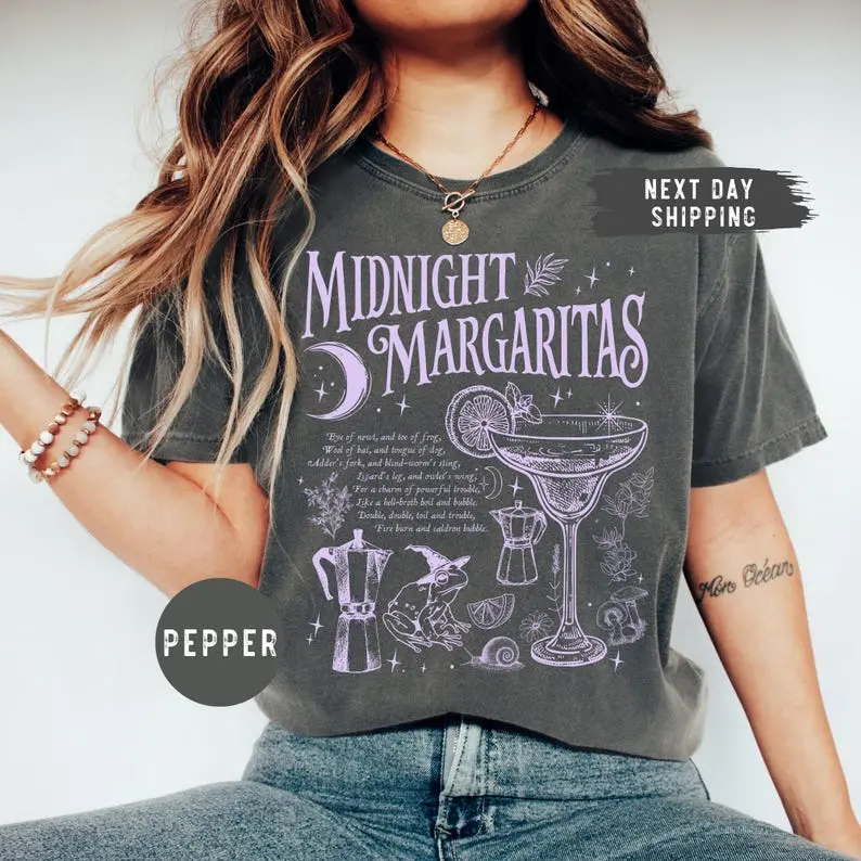 Midnight Margaritas Comfort Colors Shirt, Salt Rosemary Lavender Love Tee, Witchy Cocktail Graphic Shirt, Cozy Autumn Witch T-Shirt, Magical Halloween Apparel