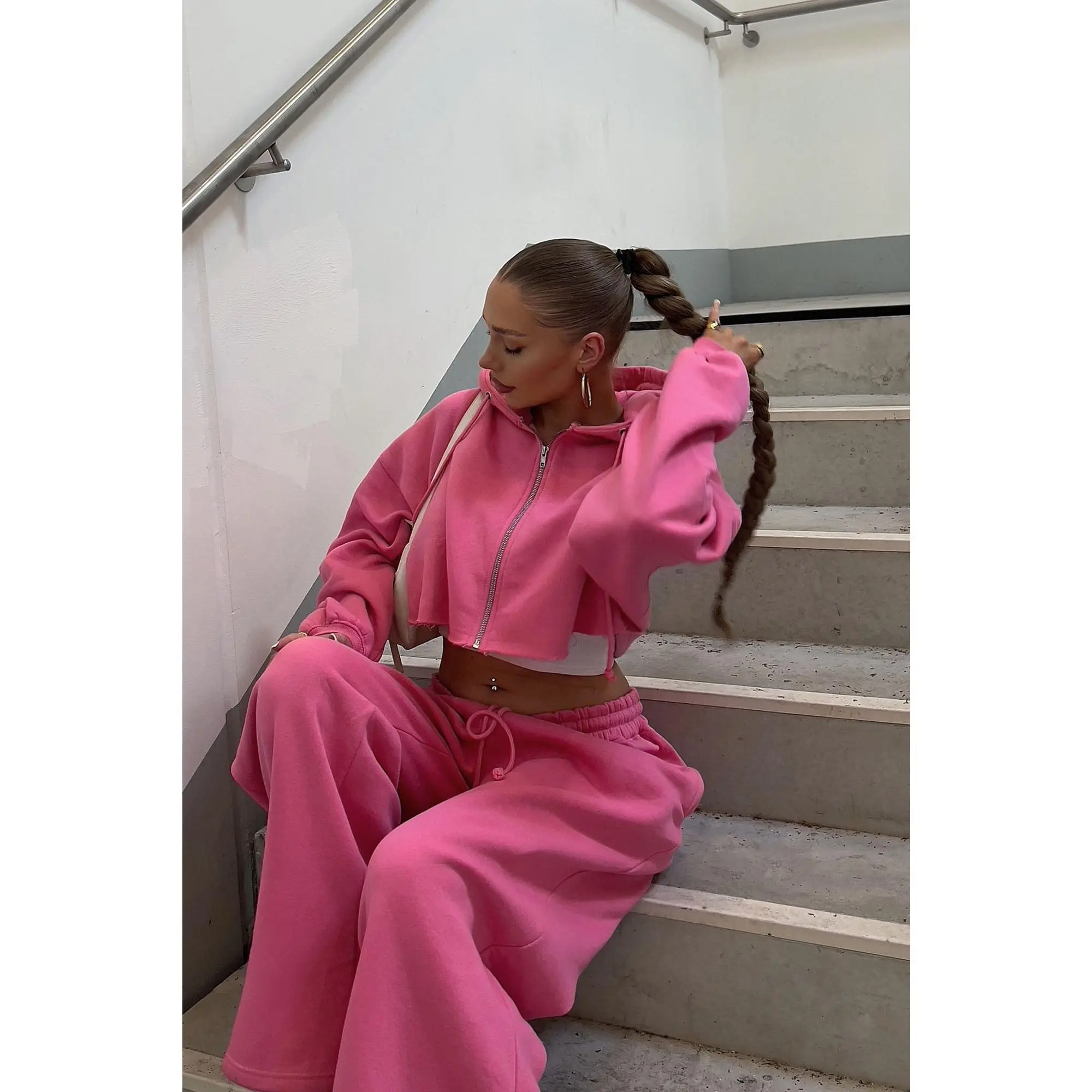 On The Go Fleece Pant Set - Pink
