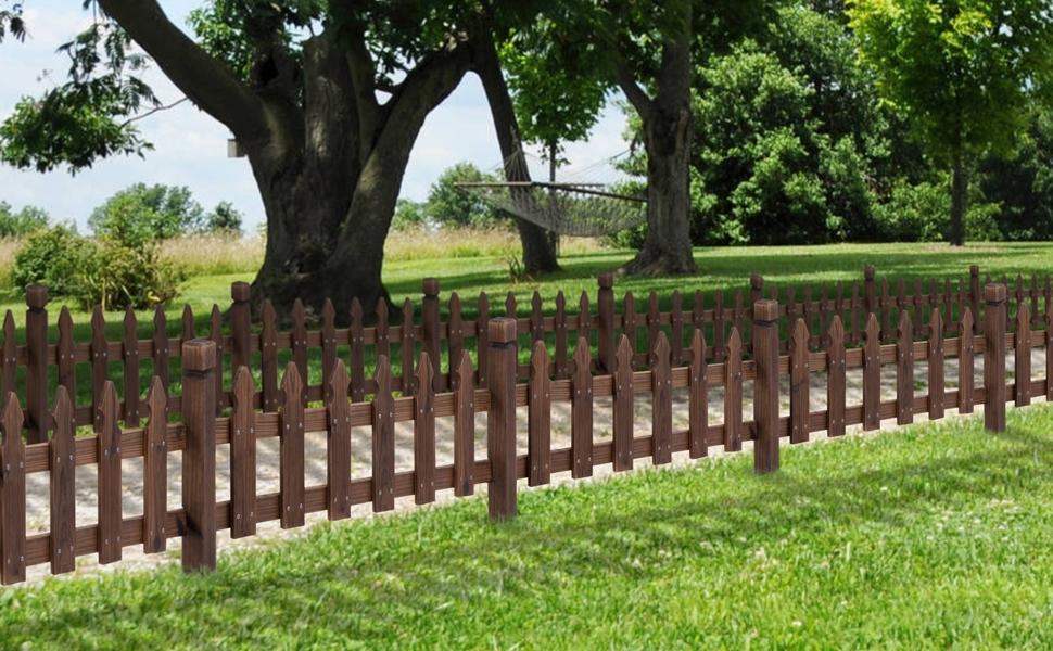 Yaheetech Rustic Wood Garden Fence Pricket Fencing Border Set of 5 Products 11.5” H x 35.5 W, Natural Wood