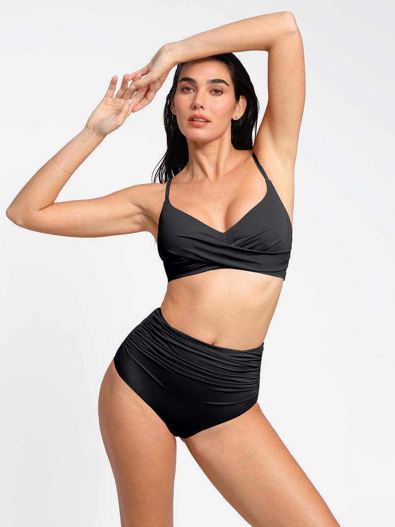 Popilush Ruched High-Waist Shapewear Bikini Set