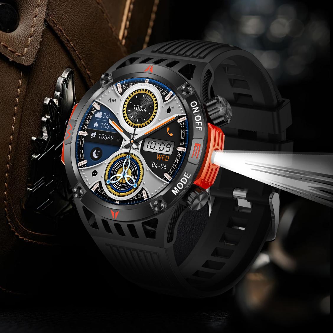 Military Smart Watch for Men, 1.52" HD Fitness with Flashlight Smartwatch with Answer/Make Call, Sport Watch with Heart Rate SpO2 Stress and Sleep Monitor Compatible with iPhone and Android Phones, Waterproof