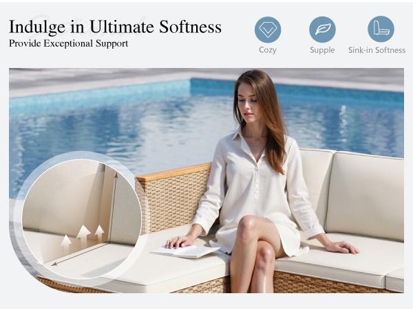 【1 or 2 Packages Shipping】Phivilla Home Outdoor Patio Rattan Furniture Set with Acacia Wood Coffee Table, Thick Cushions – 3/7-Piece Sofa Set for Balcony, Porch & Patio, SpringGlowUp