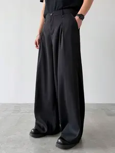 Men’s High-End Drapey Wide-Leg Dress Pants — 2026 Spring/Summer New Arrival, Double-Pleat Design, Loose Floor-Length Trousers, Black Suit Pants for Commuting and Casual Wear