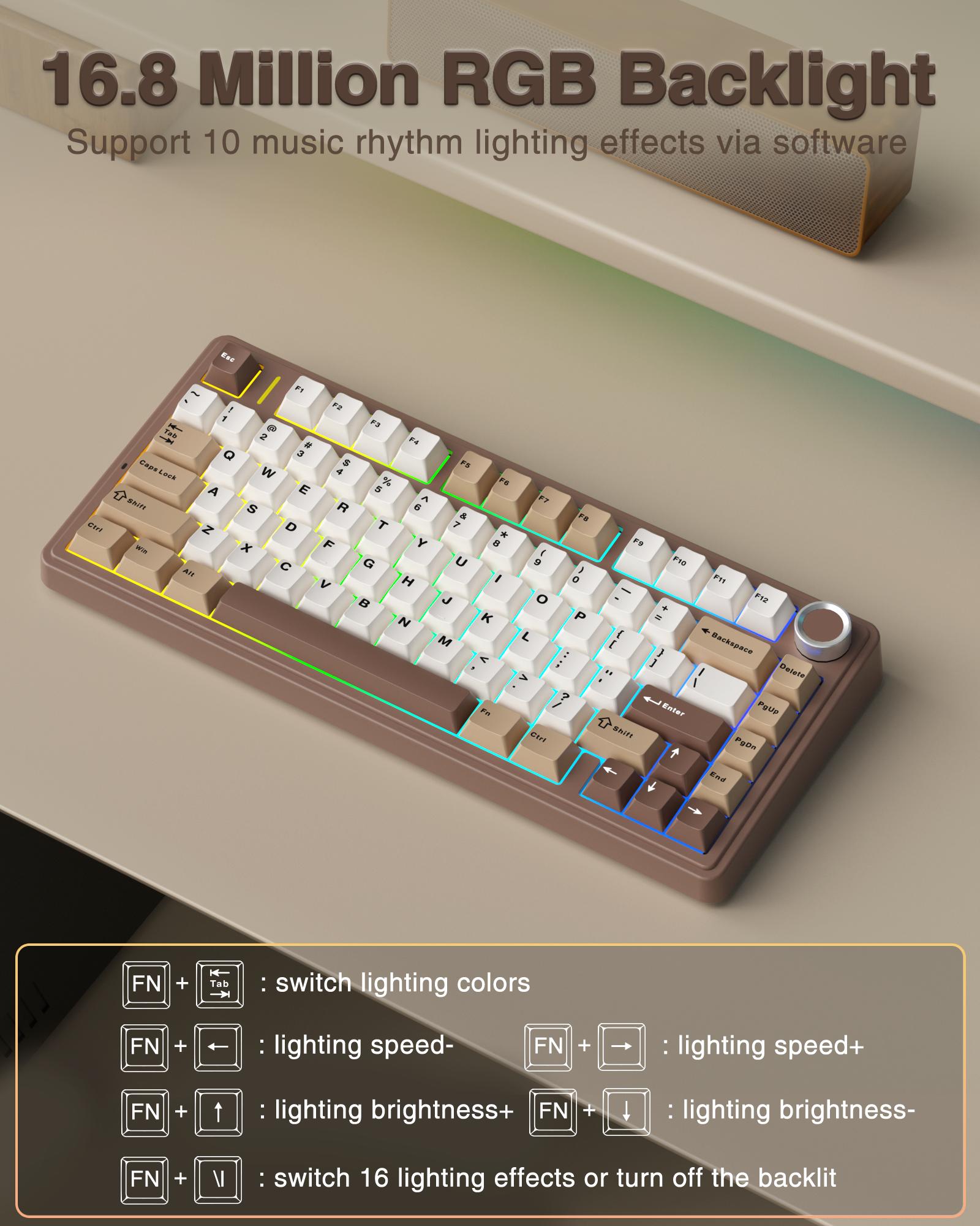 Aula F75 Mocha Brown 75% Wireless Mechanical Gaming Keyboard Pre-lubricated Linear Switches Tri-Mode Connection Hot-Swappable (3/5-Pin), RGB Backlight Volume Knob Creamy Sound Budget Keyboard