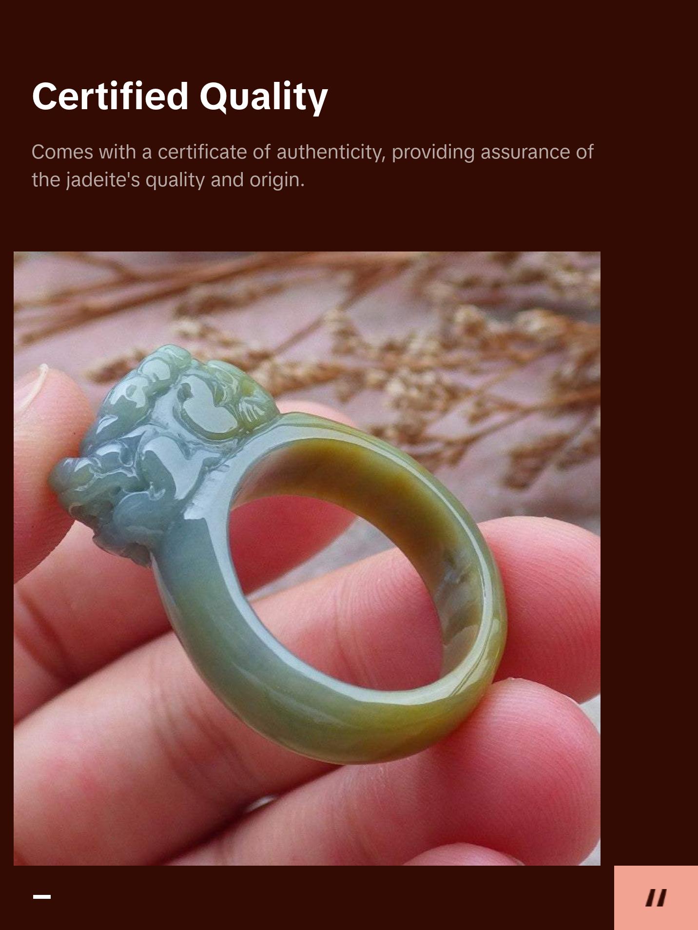 Certified Hand Carved Blue Water Green Yellow Natural Myanmar Burma A JADE Jadeite Dragon Pi Xiu Ring US 8.75