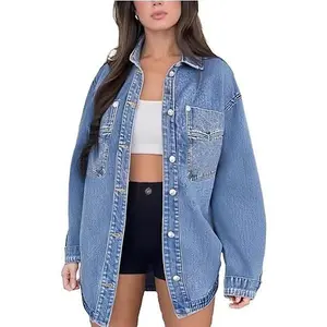 Women's Denim Jacket Casual Long Sleeve Distressed Jean Spring Outfits 2026,Lazy style new arrival