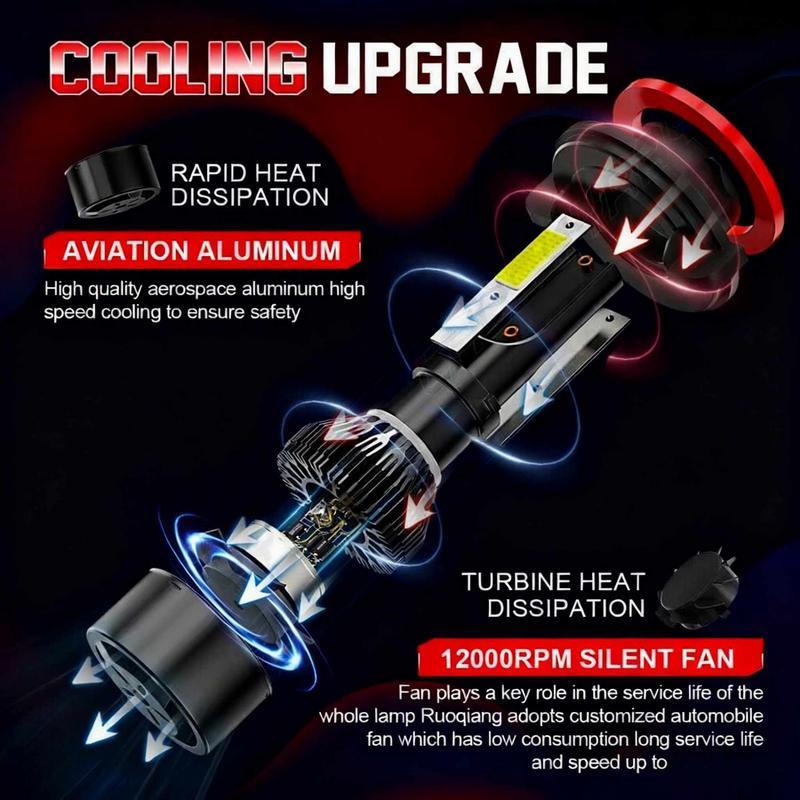 Plug and Play 9005/HB3 9006/HB4 LED Headlights - 4PCS 6000K White Light, Cooling Fan, No Battery, Super Bright Car Truck Driving Accessories  cars accessories  car stuff