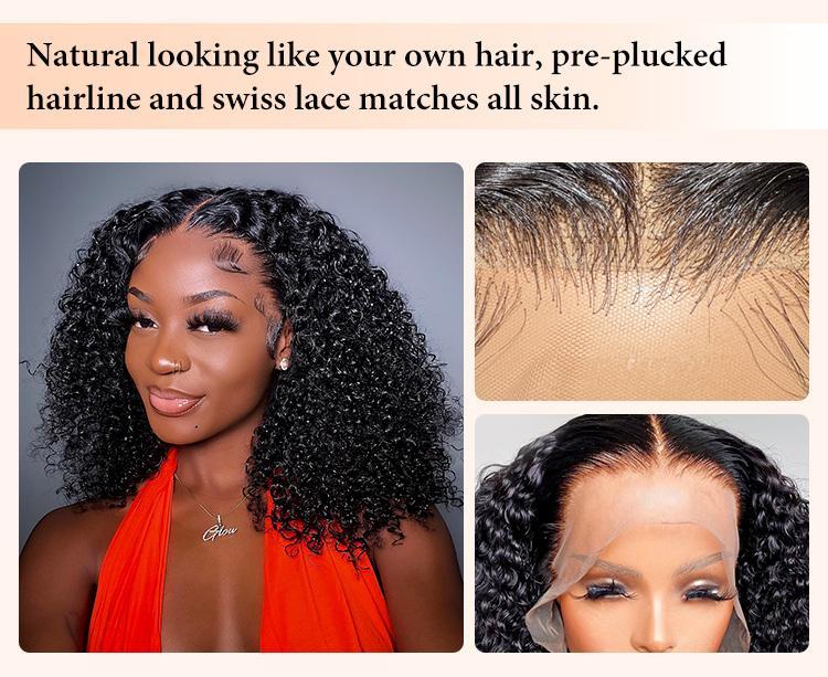 West Kiss Short Kinky Curly Ready Go Glueless Wigs Pre Cut Pre Bleached 7x4 Closure Wig 250% Density Human Hair Wig Pre Plucked 13x4 Lace Front Wigs FebruaryFaves