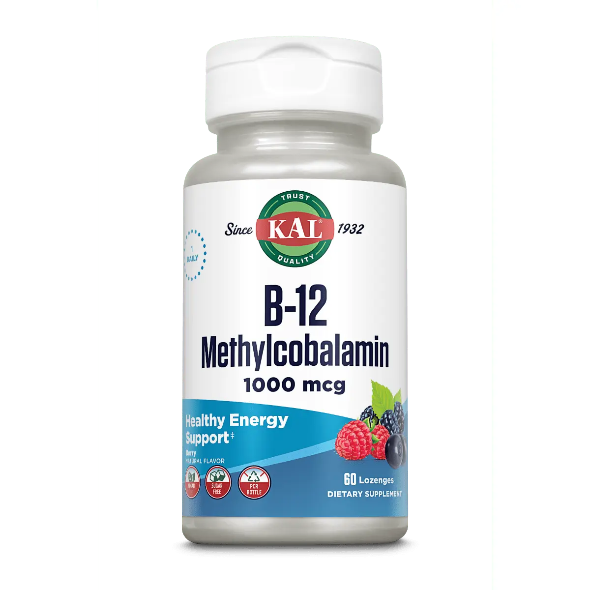 KAL B-12 Methylcobalamin 1000 mcg - 60 Capsules Dietary Supplement for Healthy Energy Support Springtok Healthcare Vitamin Fitness Edible Brain