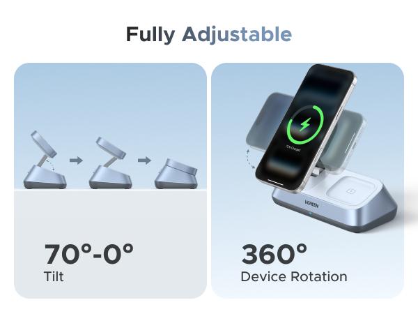 UGREEN 25W Qi2 Certified 3-in-1 Magflow Wireless Charging Stand, Magsafe Fast Wireless Charger for iPhone 17/16/15/14/13/12, AirPods and Apple Watch, Desk Stand with Adjustable Angle,（No battery）TikTokShopBlackFriday ,Tiktokshopstockup