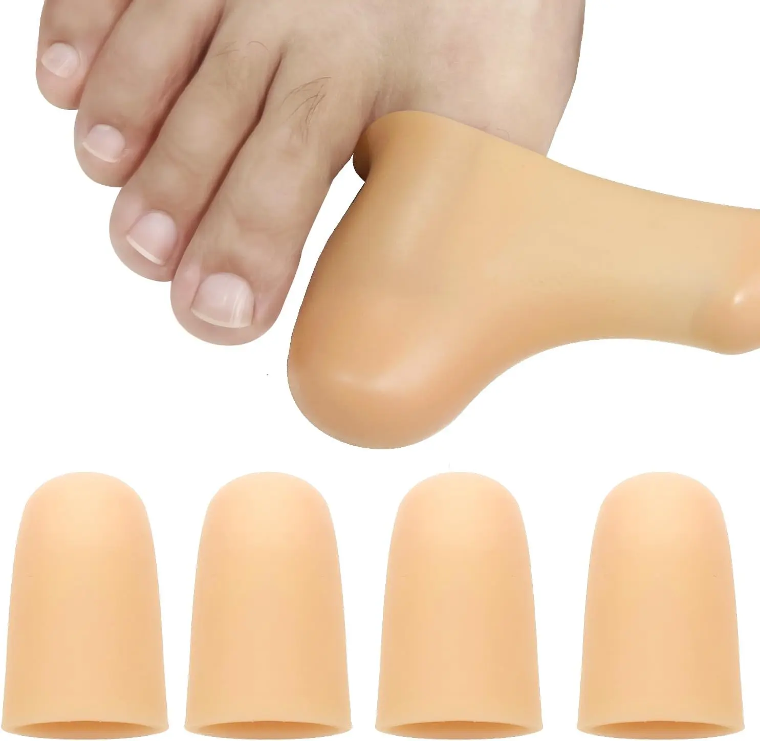4 Pack Gel Toe Cap and Protector for Big Toe - Cushions and Protects, Toe Covers for Women & Men,