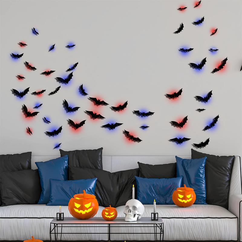 Halloween 3D Lighted Bats, 2025 New 3D Led Bats Lighted Stickers Decor Light - Hanging Wall Luminous Glow Clings for Home Bar Halloween Party (Bats-12pcs)