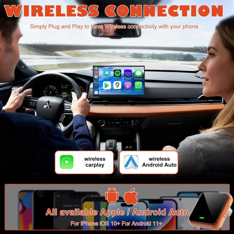 2026 Wireless CarPlay Adapter for iPhone & Android Fast Connection Zero Latency Hands-Free Calling & Charging Compact Orange Design