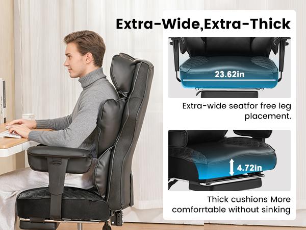 【2026 New Year Sale】COMHOMA Plus Size High-Back Office Chair, Leather Gaming Chair with Footstool Executive-Grade, Ergonomic Office Chair Featuring Pocket Spring Lumbar Support and Height-Adjustable Soft Armrests