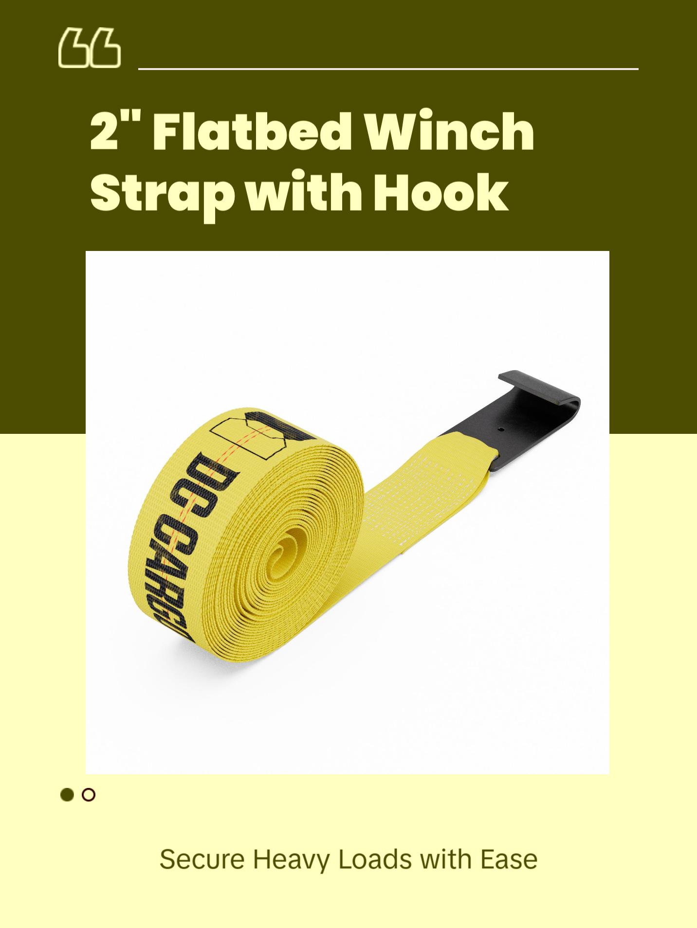Flatbed Winch Strap with Flat Hook, 2"