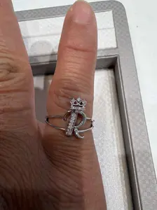 Sterling Silver Initial "R" Diamond Crown Ring Size 7