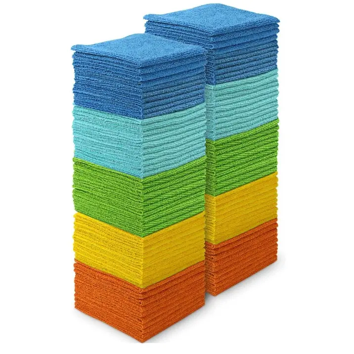 100 Pcs Microfiber Cleaning Cloths (12in×12in Rectangle Pack), Soft Absorbent Household Surface Cleaner Rags for Windows, Home & Kitchen Use, Car Wash Microfiber Towel