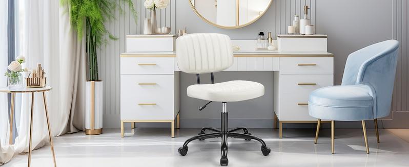 Armless Office Chair, Home Office Low Back Dresser Lumbar Support, Height Adjustable 360° Swivel Computer Chair, Armless, Suitable for Narrow Spaces
