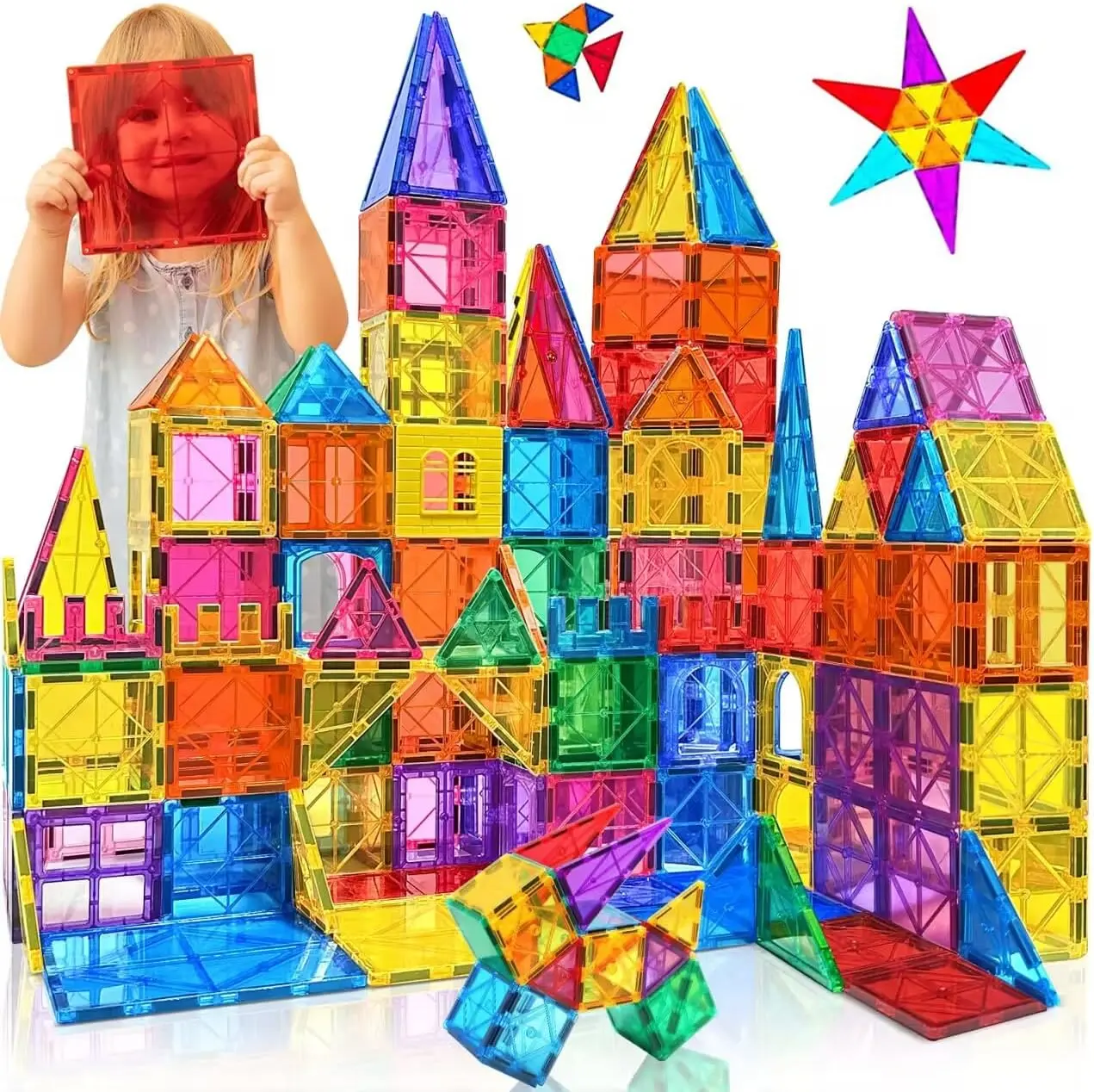 60pcs Magnet Building Tiles Clear Magnetic 3D Blocks Construction Playboards - Creativity Beyond Imagination, Inspirational, Recreational, Educational, Conventional