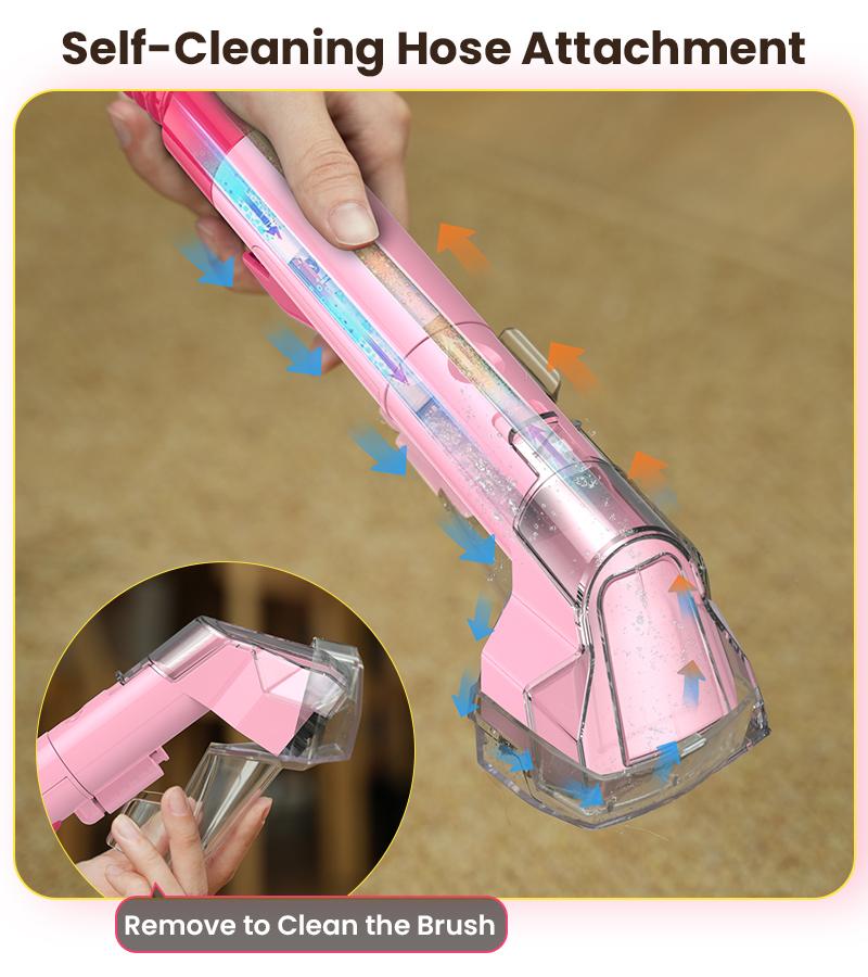 [Valentines'DaySale!] Upholstery Carpet Vacuum Cleaner, 18KPa Suction Spot Cleaning Machine for Pet Stains, Carpets, Sofa, Car Seats, Mattress, with 3 Multipurpose Cleaning Tools, 6'' Deep Cleaning Brush | Portable 3-in-1 Little Pink C9S