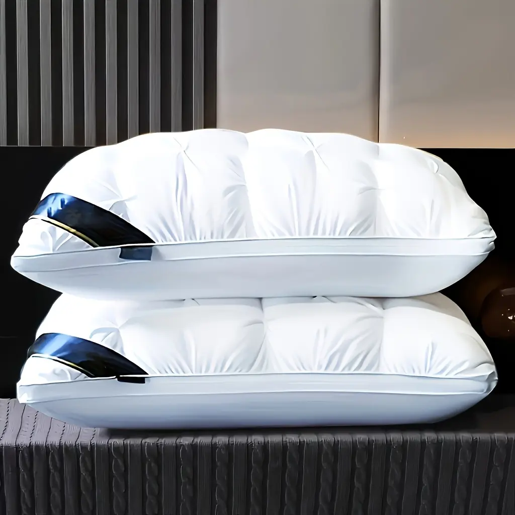 2-Pack 5-Star Hotel Quality Pillows for Sleeping - Hypoallergenic Woven Fabric Cover, Durable Polyester Fill Core, All-Season, Machine Washable, Deep Sleep Support, Solid Contemporary Design, Ideal for Bedroom Use, Cozy Bed Setup, Neck Care, Good Posture,