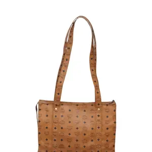 Pre-owned MCM Canvas Shoulder Bags Logogram Vicetos Tote Bag PVC Leather Brown Gold