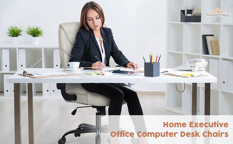 SweetFurniture Office Chair - Ergonomic Executive Computer Desk Chairs with Adjustable Flip-up Armrest, Swivel Task Chair with Lumbar Support, Strong Metal Base, PU Leather