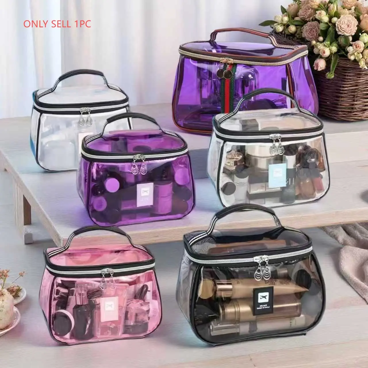 High-Value Transparent Large Capacity Waterproof Travel Makeup Storage Bag, Portable Washable Cosmetic Organizer for Outdoors & Daily Use, Transparent Vanity Bag, Cosmetic Pouch, Cosmetic Travel Bags