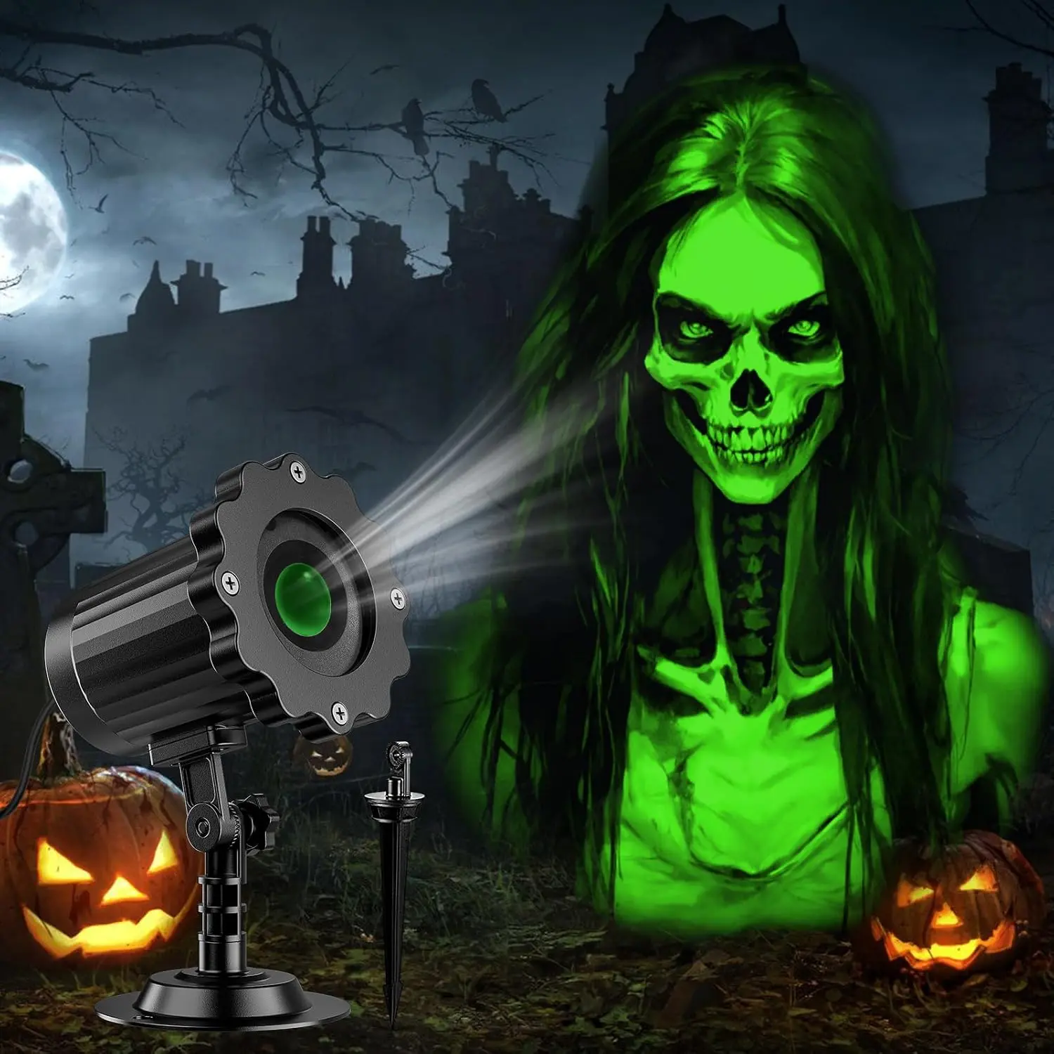 Halloween Projector, 2026 3D Skull HD Patterns,Clearer Light for Window Wall Displays and Halloween Door Cover Projections