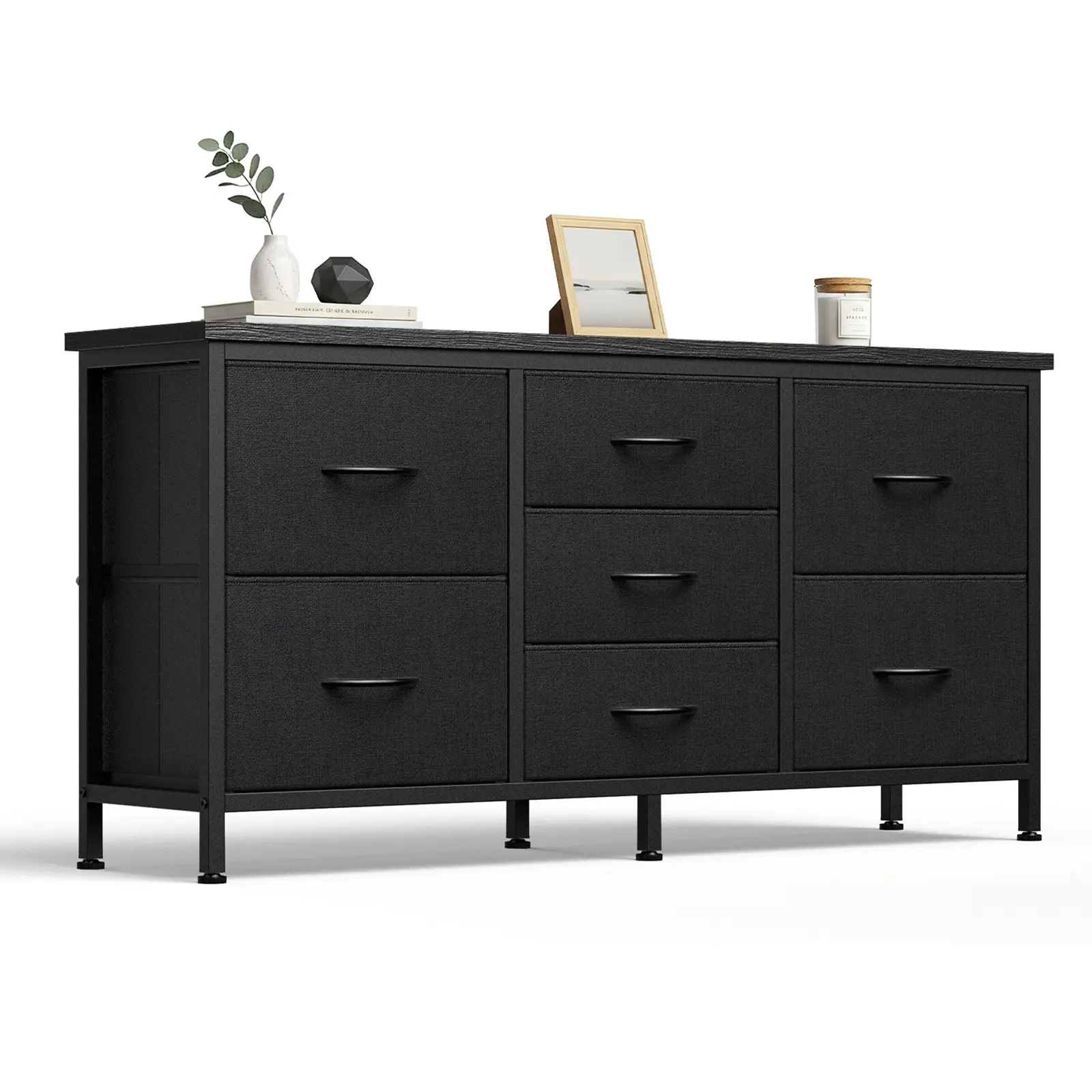 7-Drawer Fabric Dresser for Adults, 47-inch TV Stand for Most 43 to 55 inch TVs, Wide Storage Chest with Metal Frame