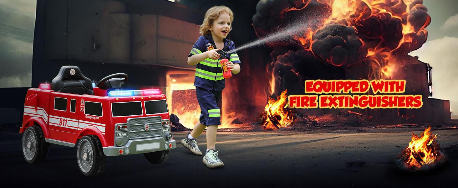 12V Fire Truck Police Car, Electric Ride on Car for Kids with Remote Control Battery Powered Toddler Car Siren-Call,walkie-talkies, Flashing Lights,Bluetooth,Music Ages 36+ Months
