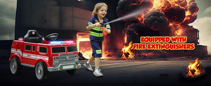 12V Fire Truck Police Car, Electric Ride on Car for Kids with Remote Control Battery Powered Toddler Car Siren-Call,walkie-talkies, Flashing Lights,Bluetooth,Music Ages 36+ Months