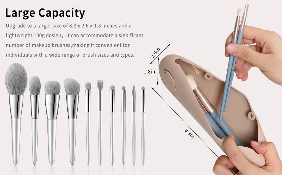 Vemoky Large Travel Makeup Brush Holder，Magnetic Silicon Portable Cosmetic Brushes Holder，Soft and Sleek Makeup Tools Organizer,Travel-Friendly bag