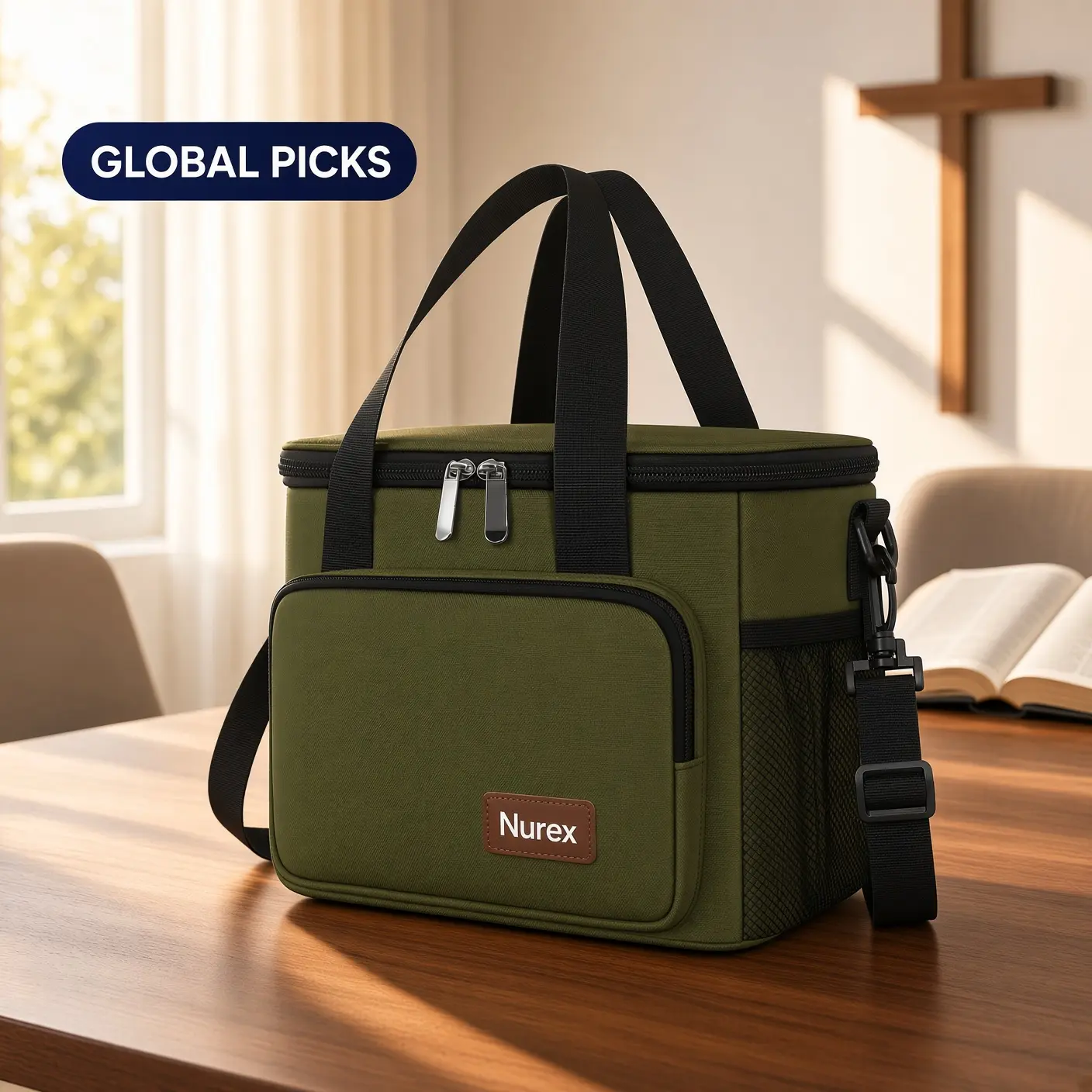 Nurex Thermal Cooler Tote, Waterproof Oxford Fabric Lunch Bag with Zip Closure, Keeps Hot or Cold for Office & Travel, Lunch At Work, Solid, Premium 600D Oxford Fabric, Insulated, Large, Leakproof, Picnic Outings, Food, Hangable, Packing Lunch For My Kid,