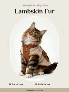 Coch Jacket Small Cat Leather Clothing Lambskin Fur Pet Hairless Cat Warm Vest Autumn Winter with Tether