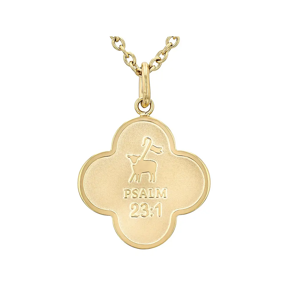 JTV Unisex 14K Yellow Gold Over Stainless Steel Engraved Bible Verse Pendant with Chain, Psalm 23:1 Religious Gift for Jewelry Lovers, Engraved Pendant