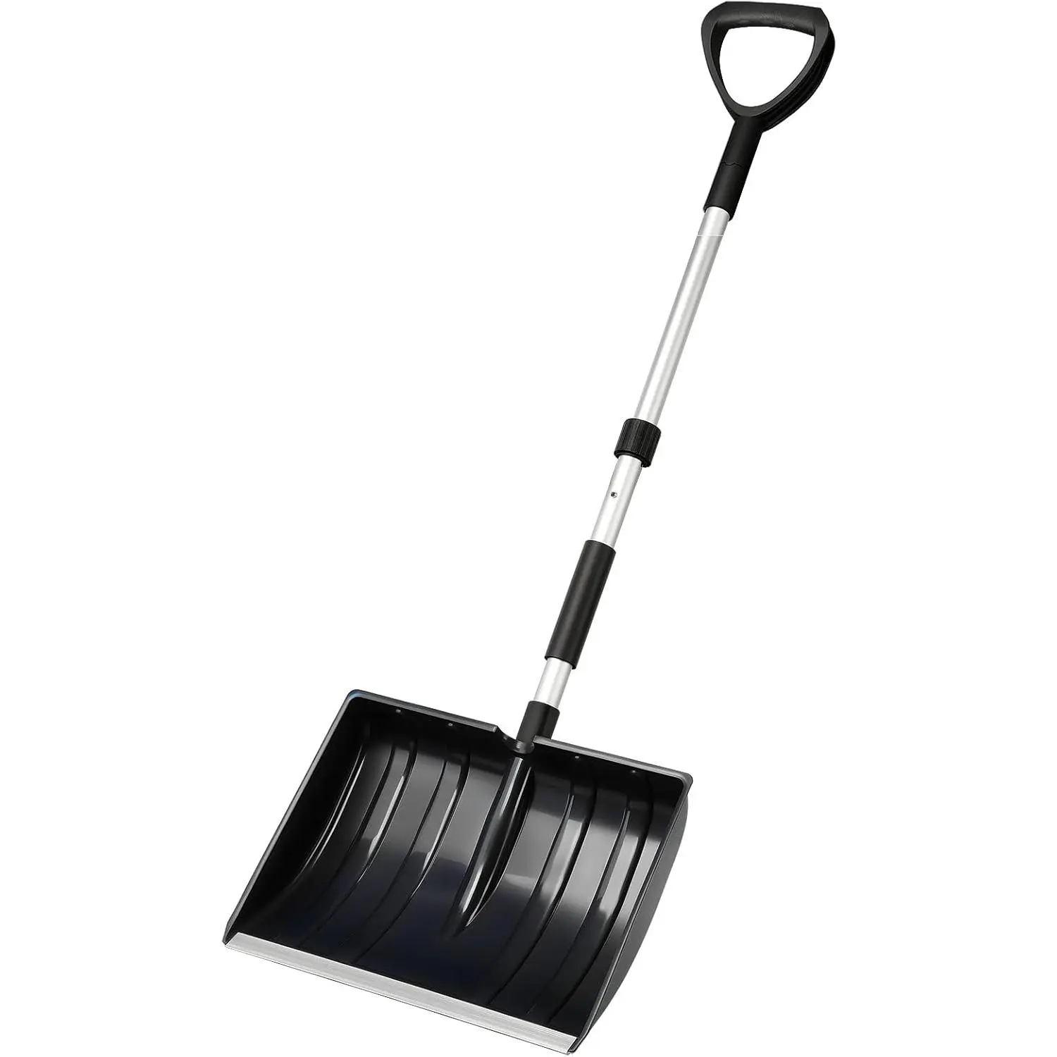 47in Portable Lightweight Snow Shovel Tool for Driveway, Car, Camping, D-Grip Handle, Non-Slip Sponge, Durable Aluminum Blade, Outdoor Snow Removal Equipment (Black), Garage