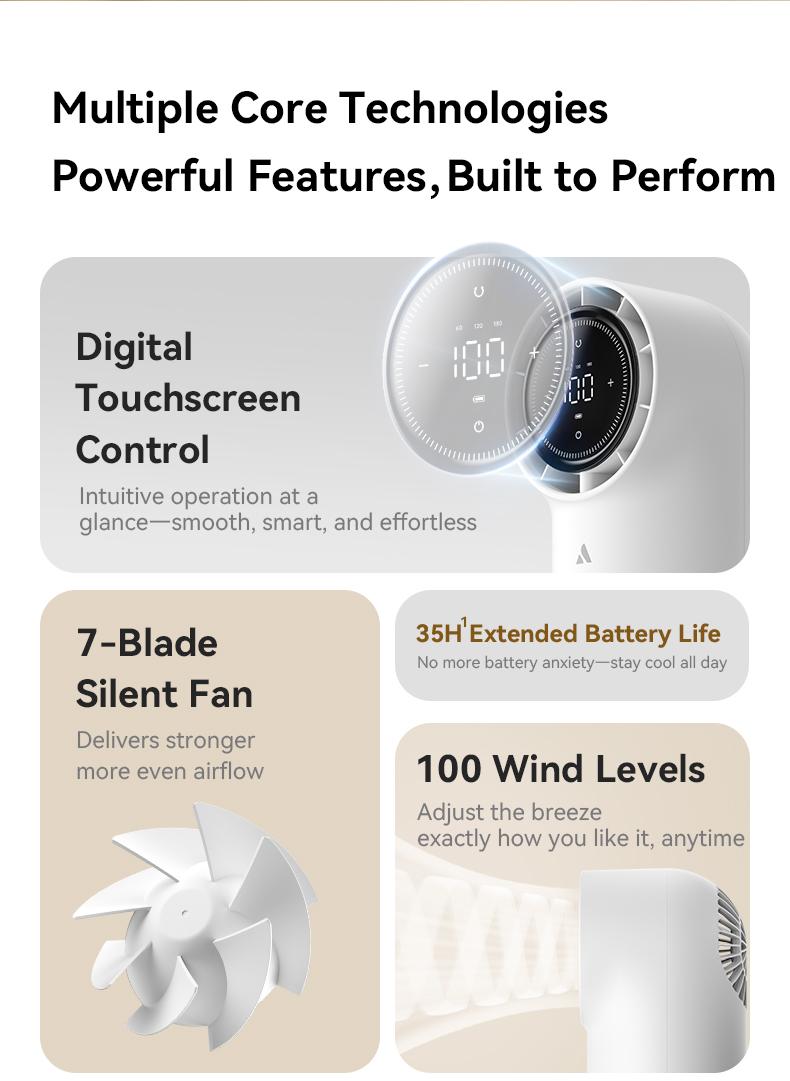 Aecooly Touch Control Desk Fan, 100 Speeds Quiet Bedroom Digital Display 8000mAh 3 Oscillation Angles Battery Powered Small Desktop Table Fan for Bedroom, Bedside, Office, Travel ,Summervibes, dealsforyoudays