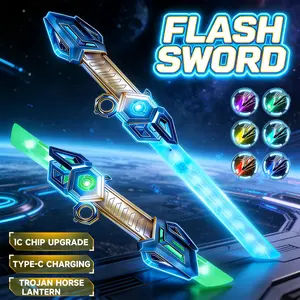 Stretching and Deforming Light Swords Toy, Light Up Swords Dual Saber, Collision Sound & Multicolored Flashing Light, USB Charging Cable, Rechargeable Light Swords, Telescopic Handle, Party Kid Gift, Birthday Present