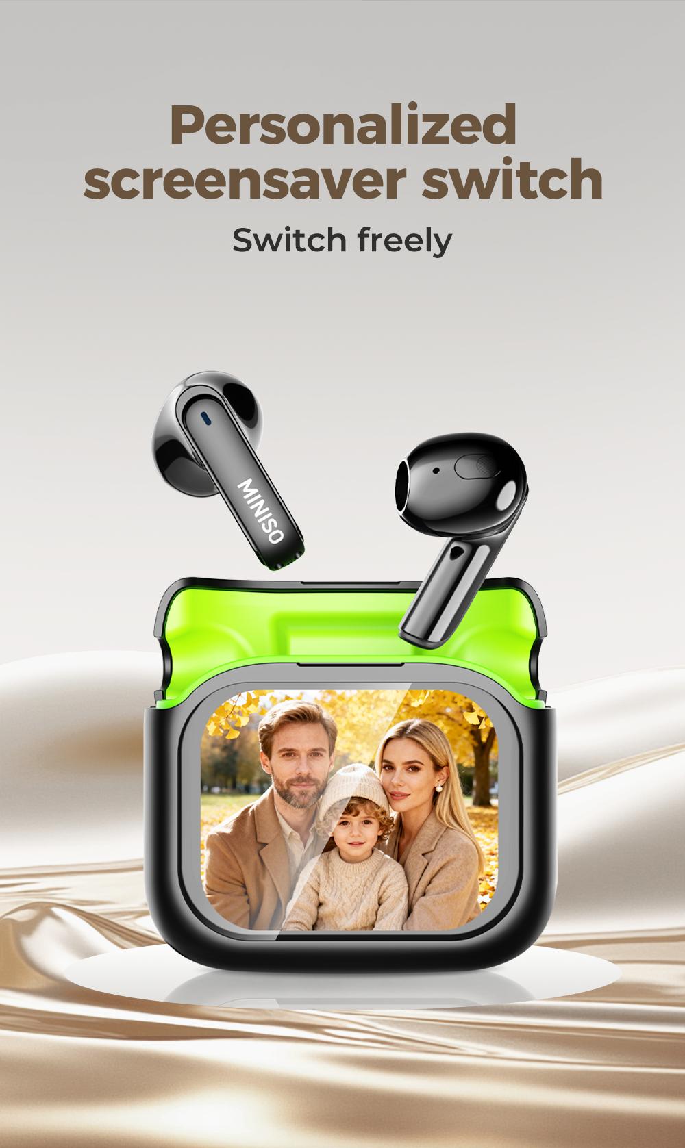 MINISO 103  AI Headset Translates 134 Languages Wireless Noise Cancelling Earbuds with Smart Screen Case, Clear Calls, App Translation, 30H Battery, Bluetooth 6.0, IPX5