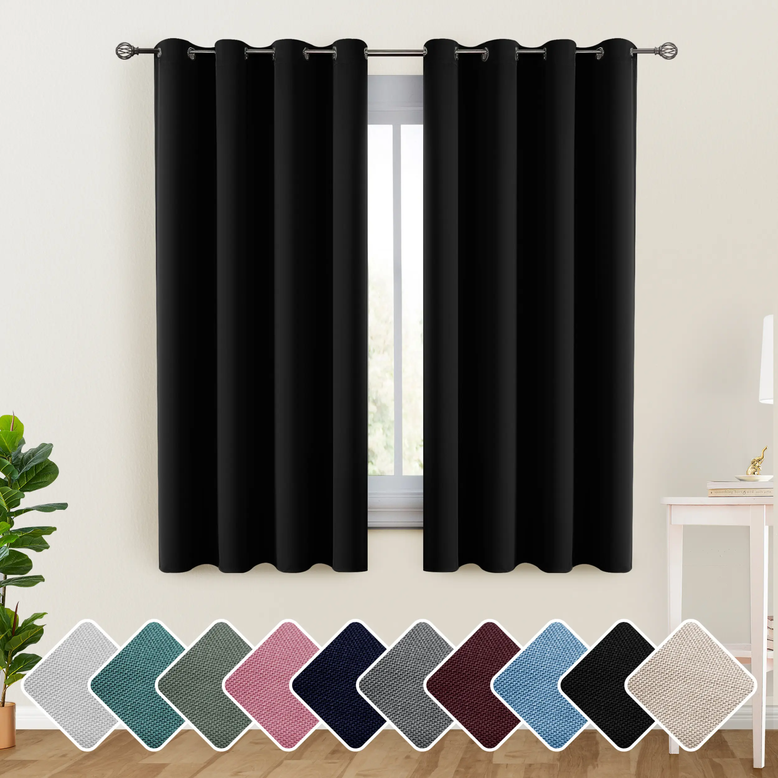 Lux Decor Room Darkening Curtains (2 Panels) - Solid Thermal Insulated, Soundproof, Heavy-Duty, Cold-Proof Grommet Drapes - Noise Reduction Cozy Window Curtains for Living Room & Bedroom - Drapery Style Lightweight Curtains