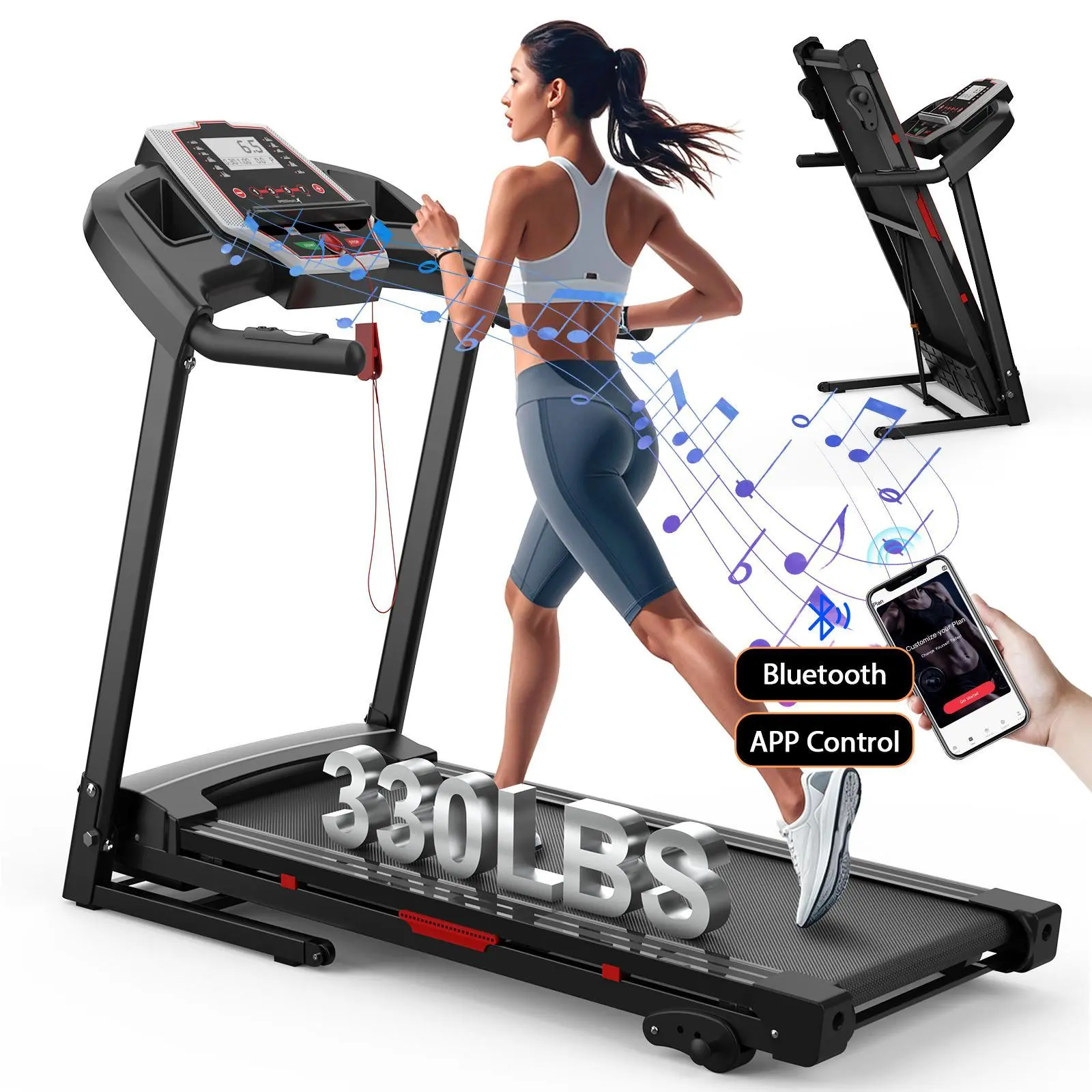 LIVIVOX Foldable 3.5HP Compact Incline Walking Treadmill with Belt - 330 lbs Capacity, 8.5MPH Speed, 10% Adjustable Incline, LED Display, Exercise Machine for Home Cardio at Home, Jogging Equipment, Compact Fold Treadmills, Incline Control Walking Pad