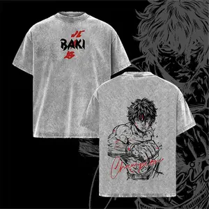 Baki Hanma Gym Pump Cover Tee – Grappler Baki Anime Shirt, Aesthetic Vintage Washed Oversized Streetwear, Heavyweight Cotton Workout T Shirt, Bodybuilding Motivation Graphic Manga Design, Muscle Training Apparel for Men, Fitness Anime Merch