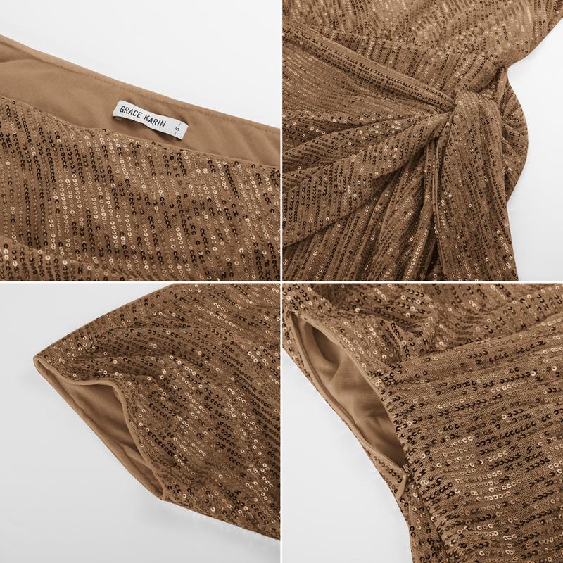 {Size runs Small} GRACE KARIN Cocktail Dresses forEvening Party One Shoulder Ruched Sequin Dresses