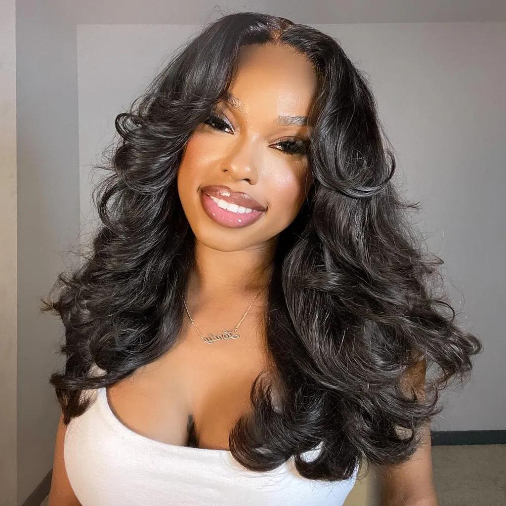 Pizazz Hair Face-Framing Curtain Bangs Body Wave Glueless 8×5 Pre-Cut HD Lace Wig Human Hair Wig With Layers