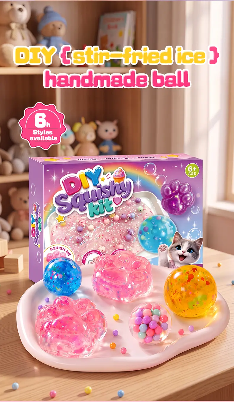 Kawaii DIY Cat Paw Squishy Kit - Super Soft Mochi Texture, Squishies Toys, Relaxing ASMR Stress Relief, Fidget Slime & Squishy Toys, Cool Gifts for Kids, Creative Play Vacation Craft Activity, Handmade Room Decor