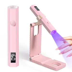Mini Handheld UV Light for Gel Nails with Stand Portable Rechargeable Nail Lamp with 2 Timers Flash Cure for Rhinestone Glue Decoration at Home DIY Travel Cordless Design LED Display