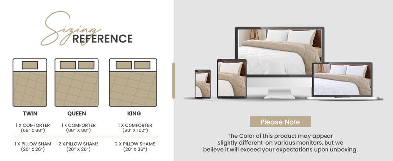 Hannah Bedding 3Pc Reversible Comforter Set – Soft Woven Polyester Autumn Down Alternative -Plush, Cozy, Fluffy Lightweight, Machine Washable - All-Season Queen Comforter Set- King Size Comforter Set