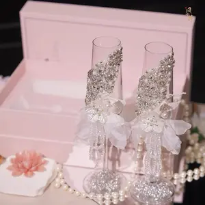 Handmade Custom wedding champagne flute toasting glasses wedding party set wedding gift idea